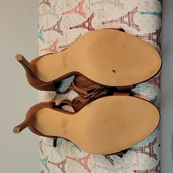 Charlotte Russe Brown Fringed T-Strap Open Toe Heels Size 10 - Picture 7 of 7
